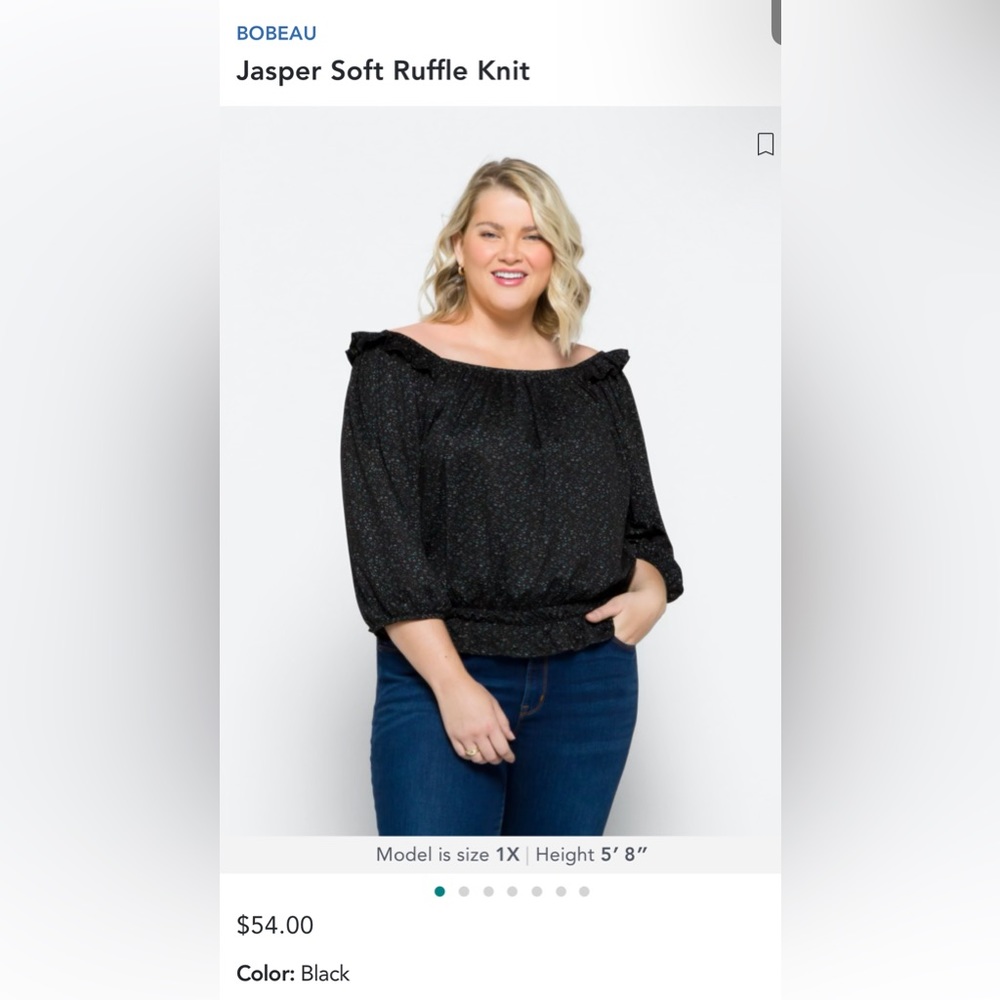 NWT Bobeau Jasper Soft Ruffle Shirt floral pattern on black background size 2X